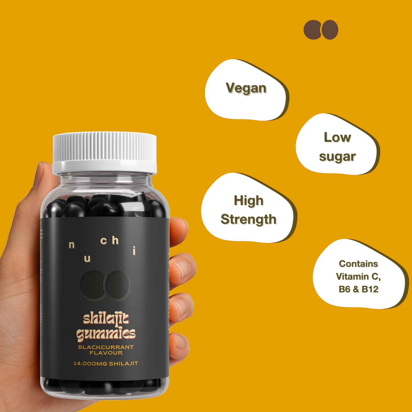 nuchi 14,000mg Shilajit Gummies - Vegan, High Dose, Blackcurrant Flavour