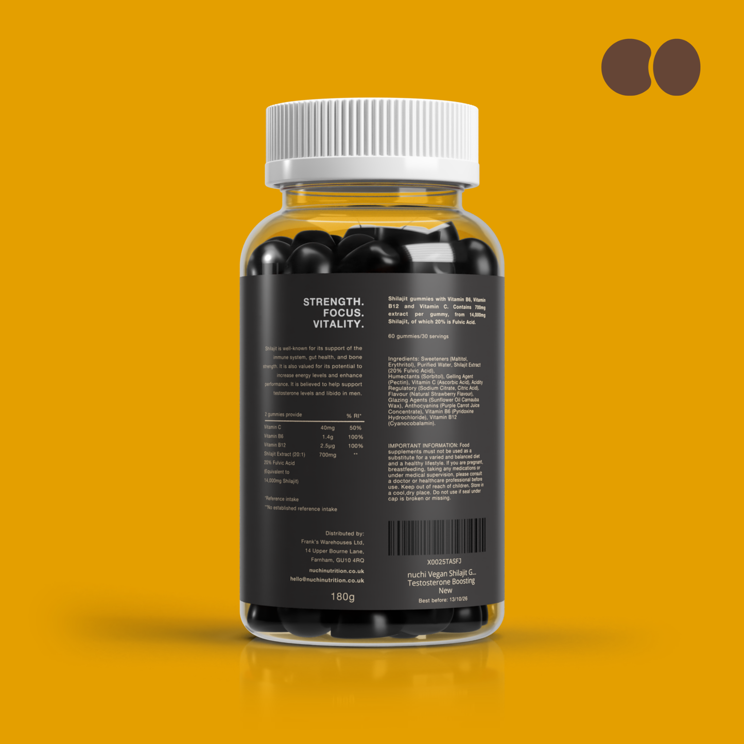 nuchi 14,000mg Shilajit Gummies - Vegan, High Dose, Blackcurrant Flavour
